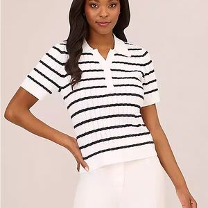 Adrianna Papell Striped Pointelle Knit Sweater